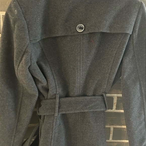 Kenneth Cole Black Wool Blend Coat Wide Collar Belted Waist - Picture 5 of 9